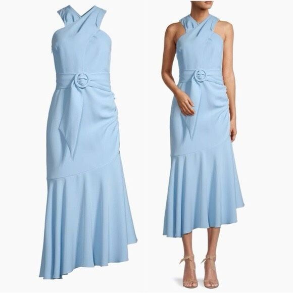 Sachin & Babi $495 Naomi Midi Dress NWT Size 4 Blue Halter Asymmetrical - Picture 2 of 10